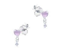 Pink Heart with Hanging CZ Silver Stud Earring STS-6341